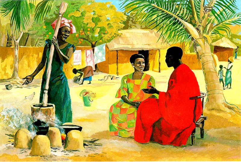 Jésus chez Marthe et Marie. Scène tirée de la série nord-camerounaise : Jésus mafa