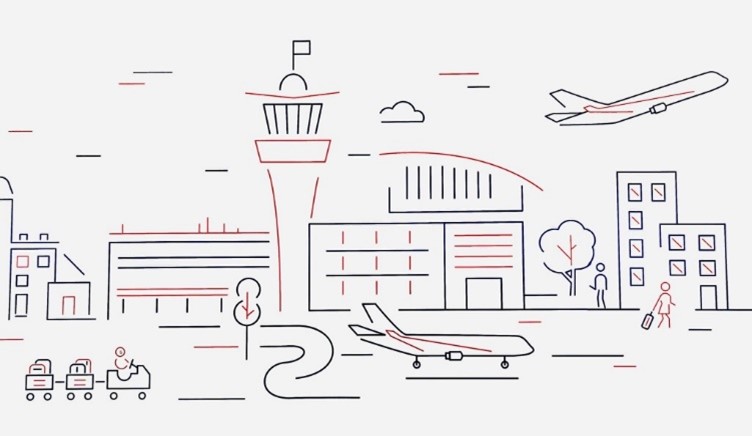 dessin représentant l'aéroport d'Orly avec un avion qui décolle