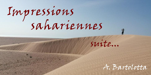 une dune de sable dans le Sahara, avec le titre du second article d'Alfonso : 'Impressions sahariennes, suite...'