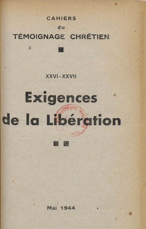 la Une du numéro de mai 1944 : 'Exigences de la libération'