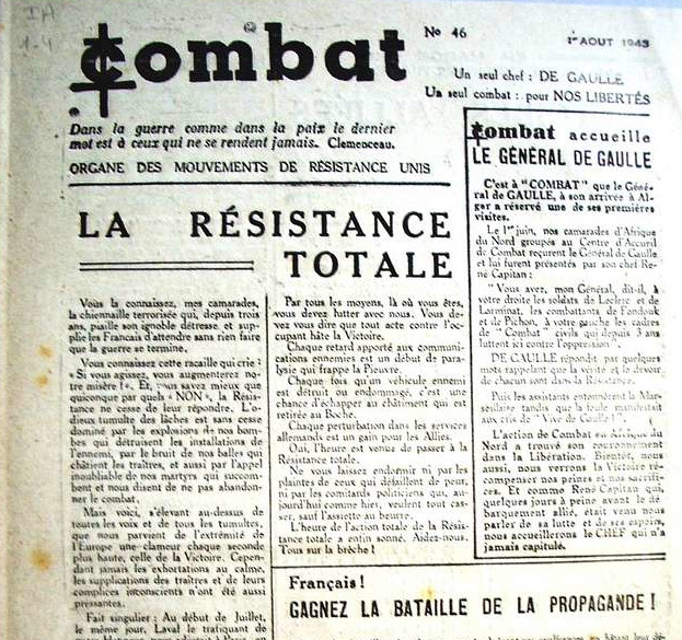 Une du journal 'Combat'