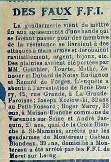 extrait de journal mettant en garde contre les faux F.F.I