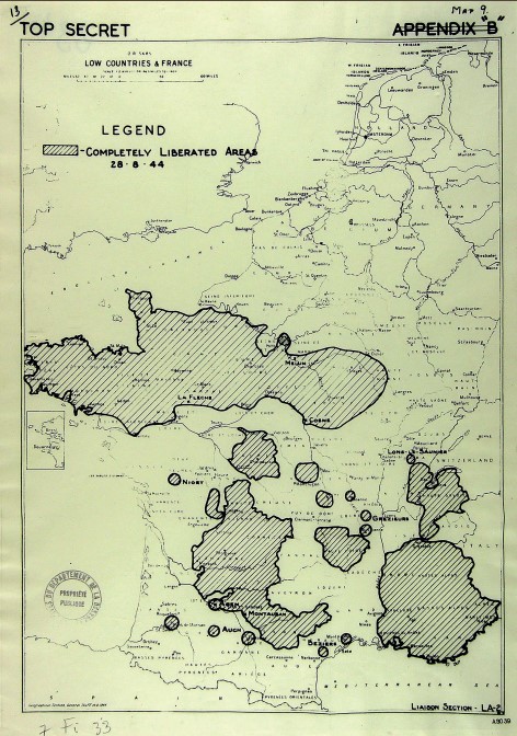 carte présentant les zones de France libérées par les alliés au 28 août 1944