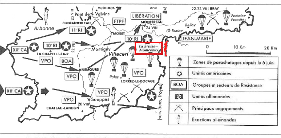 carte des opérations de résistance en Seine-et-Marne au printemps 44