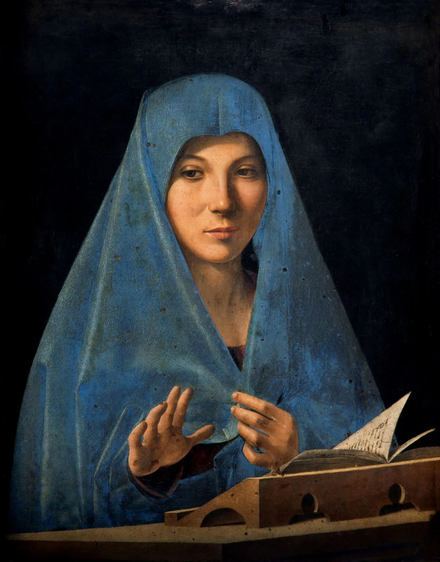le tableau de l'annonciation d'Antonello Messine. Le peintre se met à la place de l'ange que Marie regarde droit dans les yeux